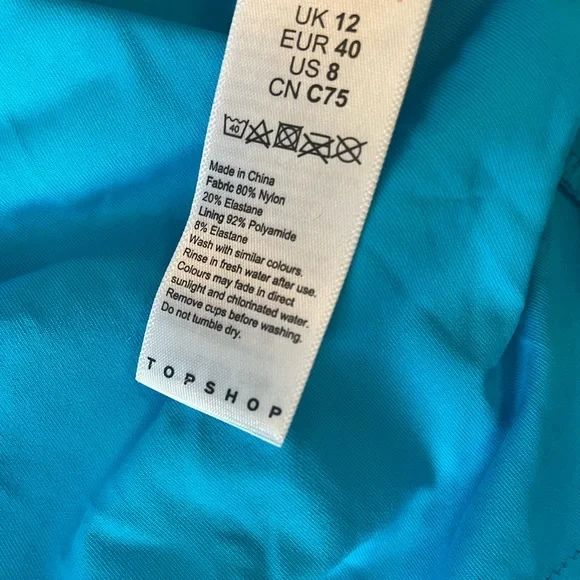 Electric blue Topshop one piece swimsuit; Size 8 (Fits like M/L). High leg - Picture 3 of 4